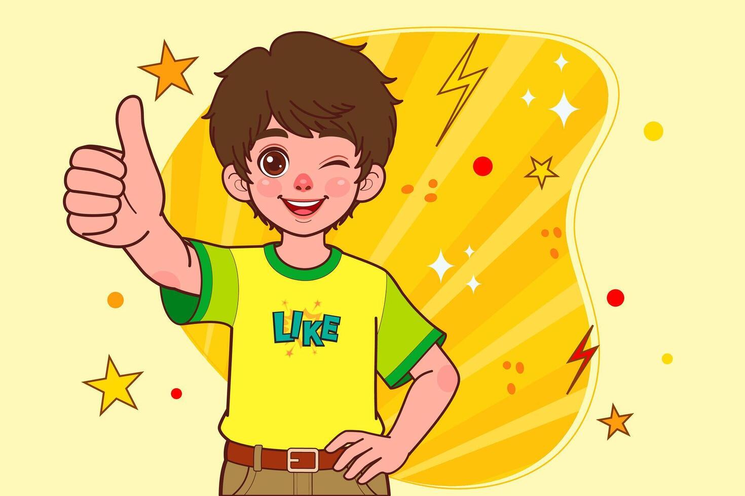 Cartoon boy isolated smiling and raising thumb up. Flat style characters. vector