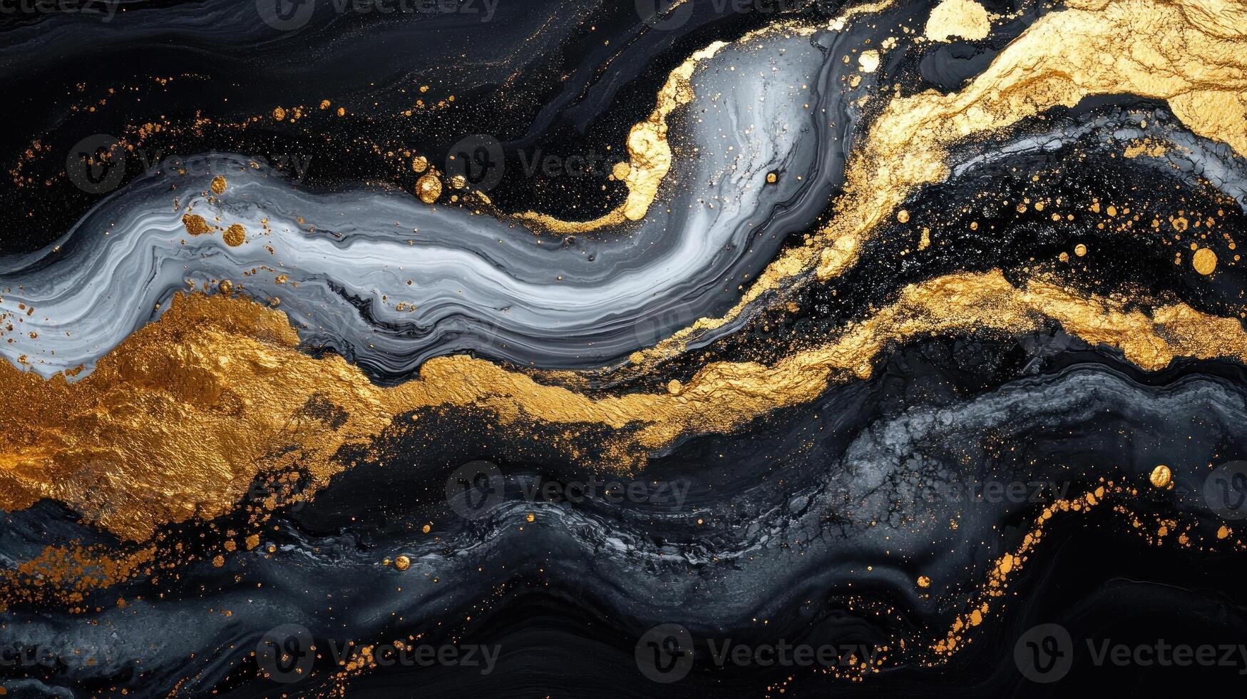 cool Abstract black and gold fluid art design. photo