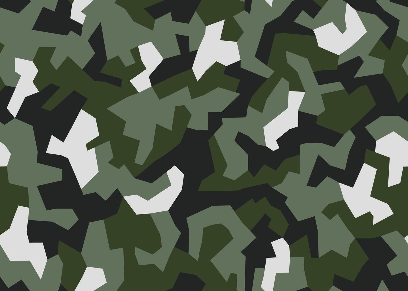 Green geometric camouflage pattern, seamless camo texture. Military or hunting masking uniform. Woodland style. Disguise background vector