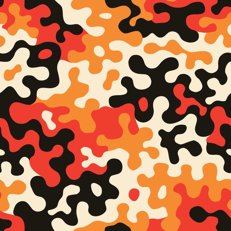Fashionable camo, seamless colorful pattern for your design. Bright yellow orange and blue coloring camouflage, modern fabric print. Abstract repeating wallpapers vector