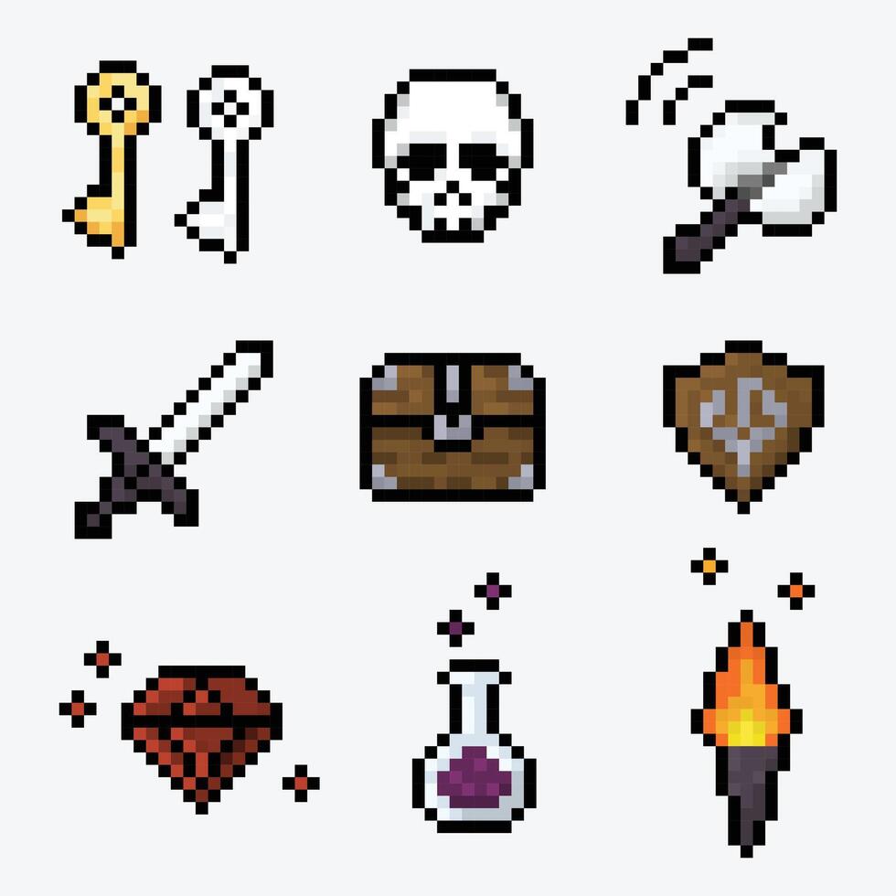Pixel Game Item Icons Pack vector