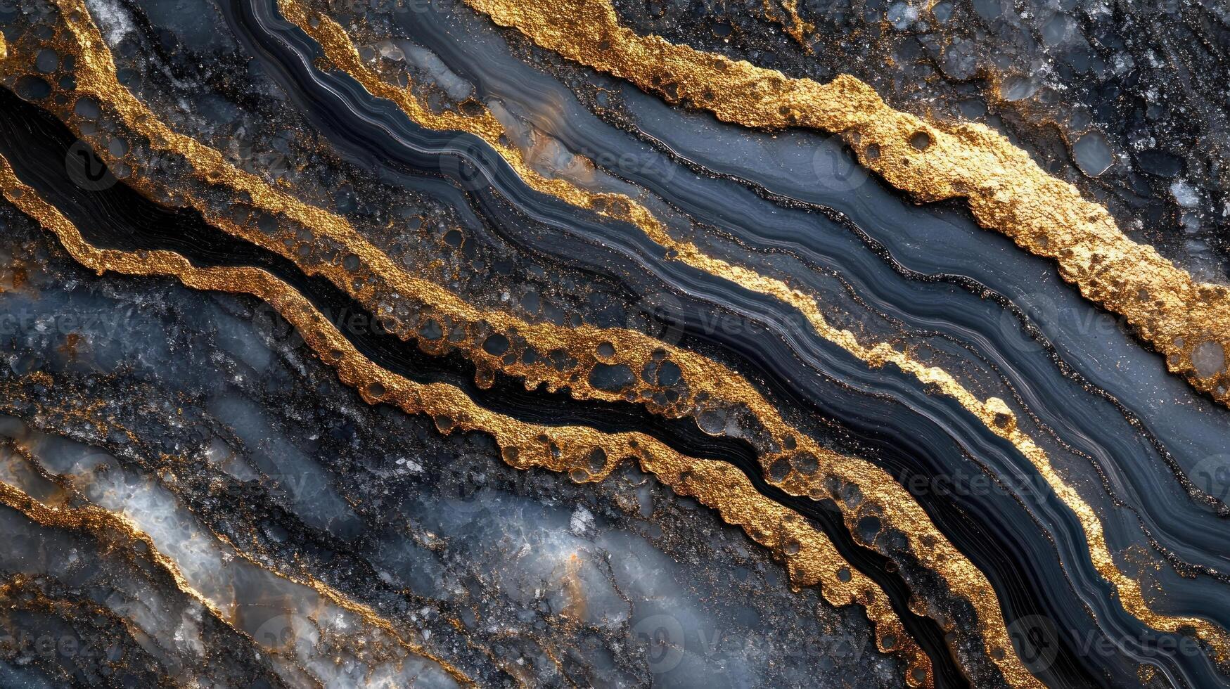 Abstract geological pattern with gold and black hues. photo