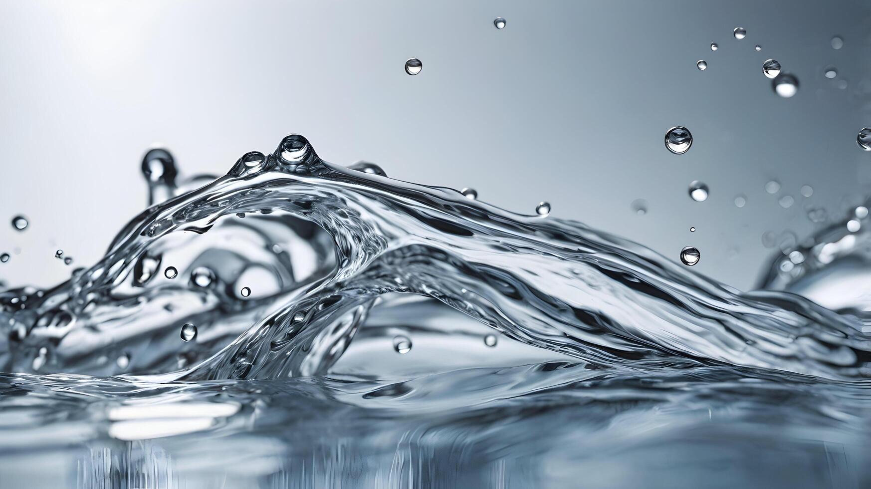 Crystal Clear Water Waves Splashing Droplets Gray Background photo