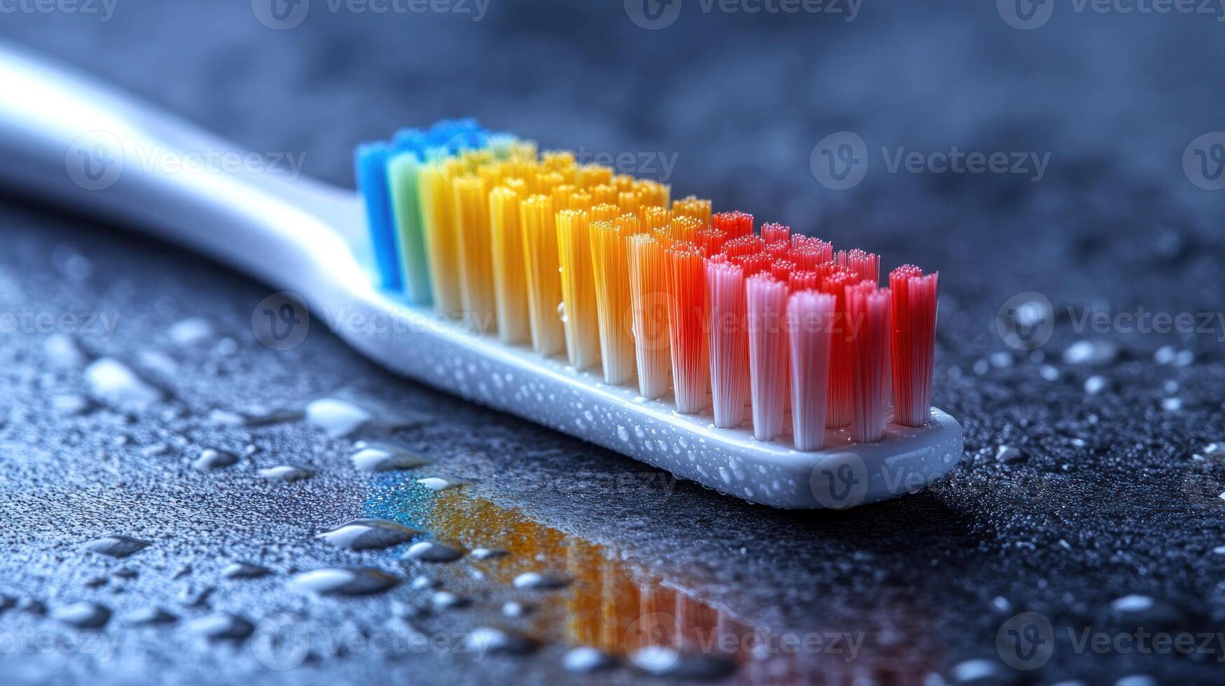 Colorful new toothbrush on a wet surface. photo