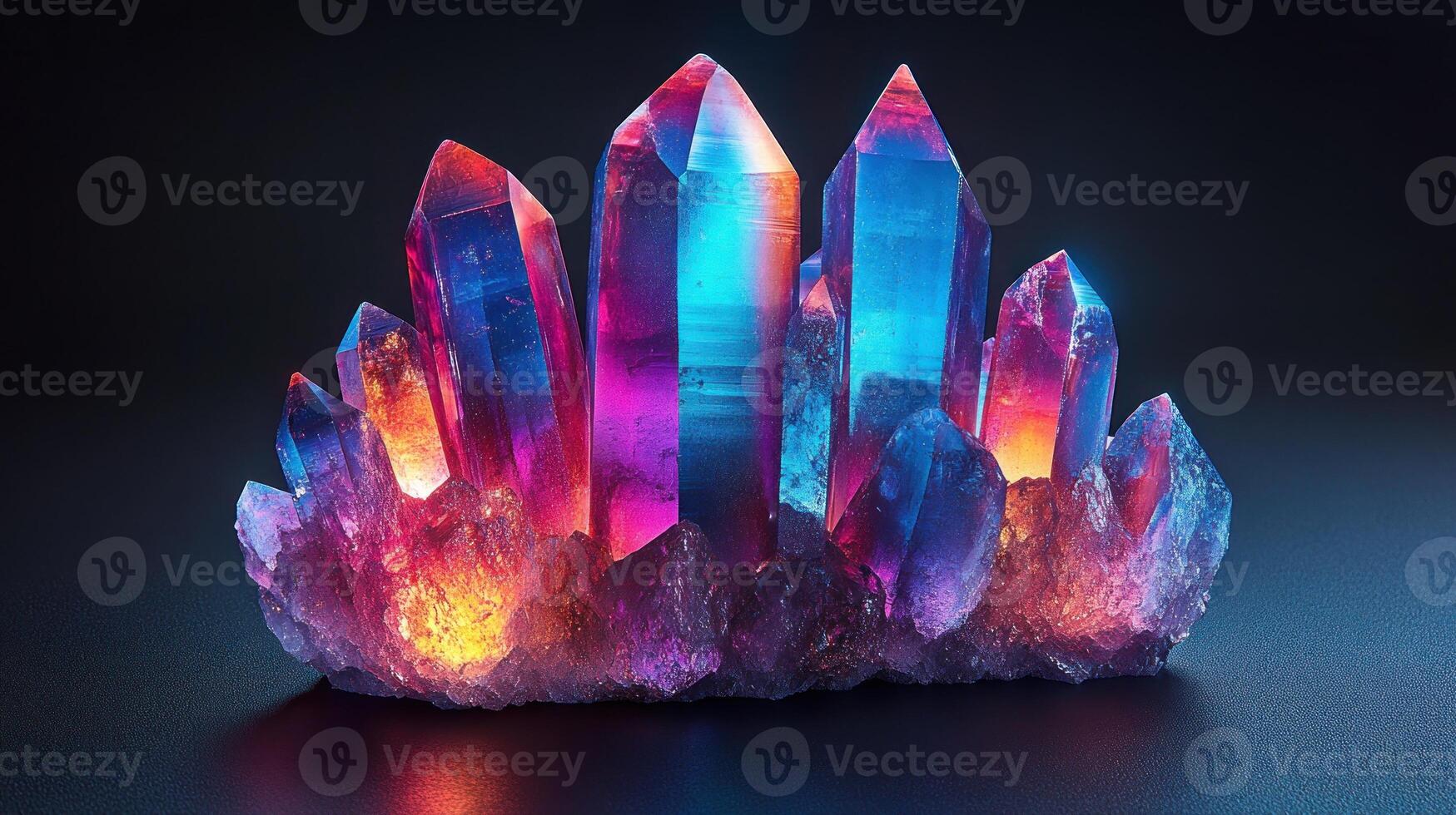 Colorful crystal cluster with vibrant illumination. closeup hot photo