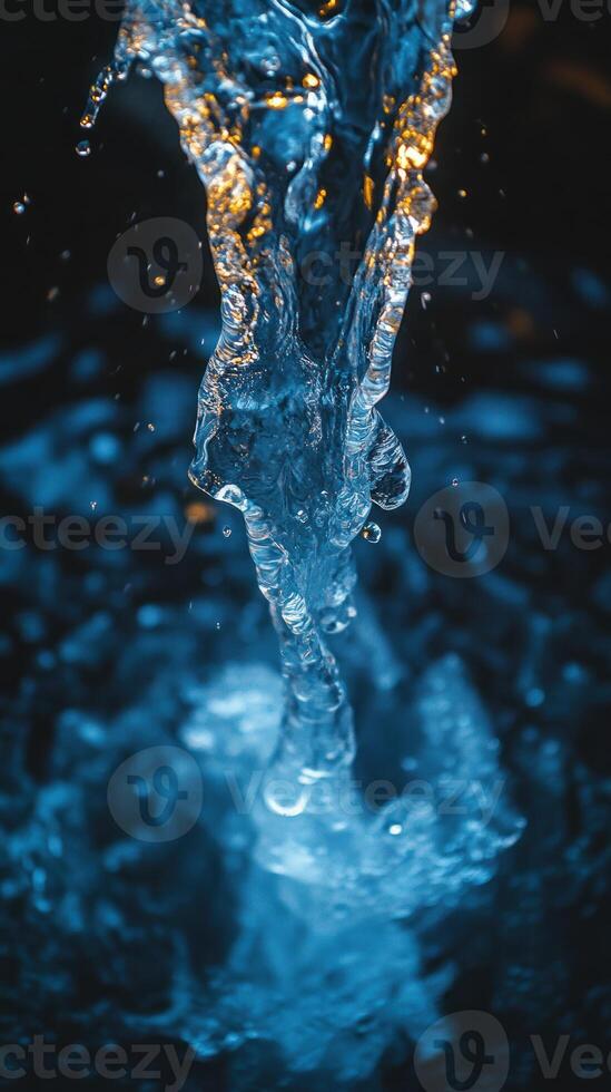 Water flowing in a dynamic, illuminated stream. photo