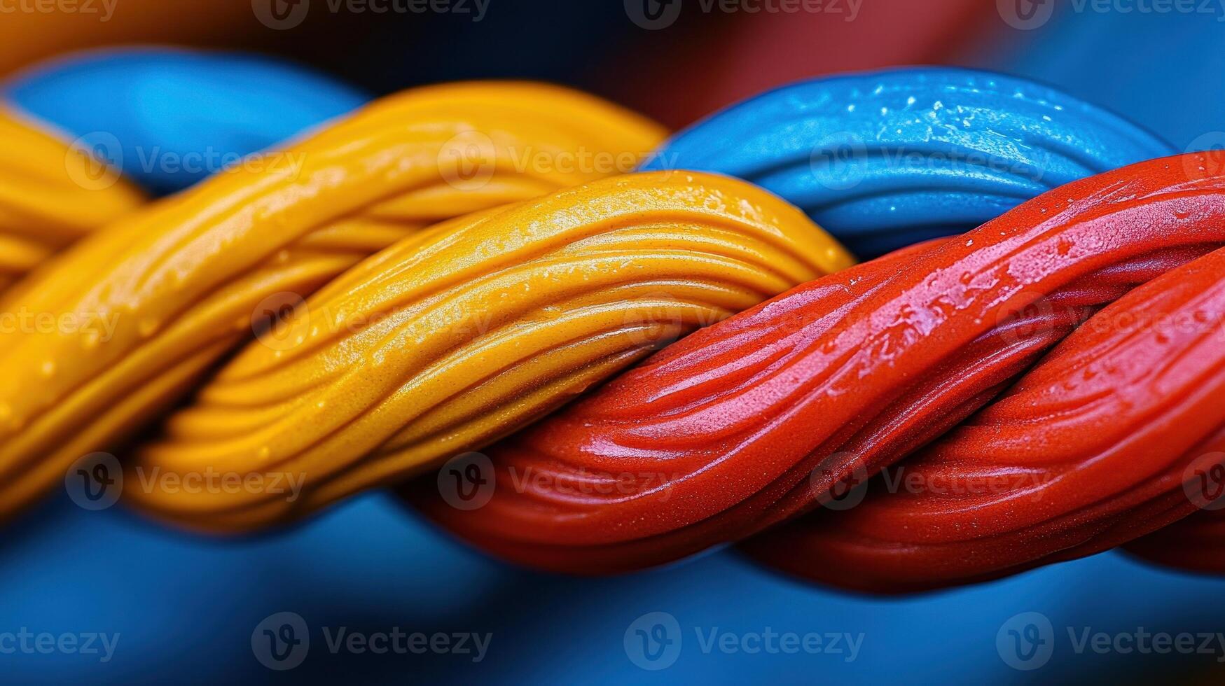 Close-up of intertwined colorful ropes. photo