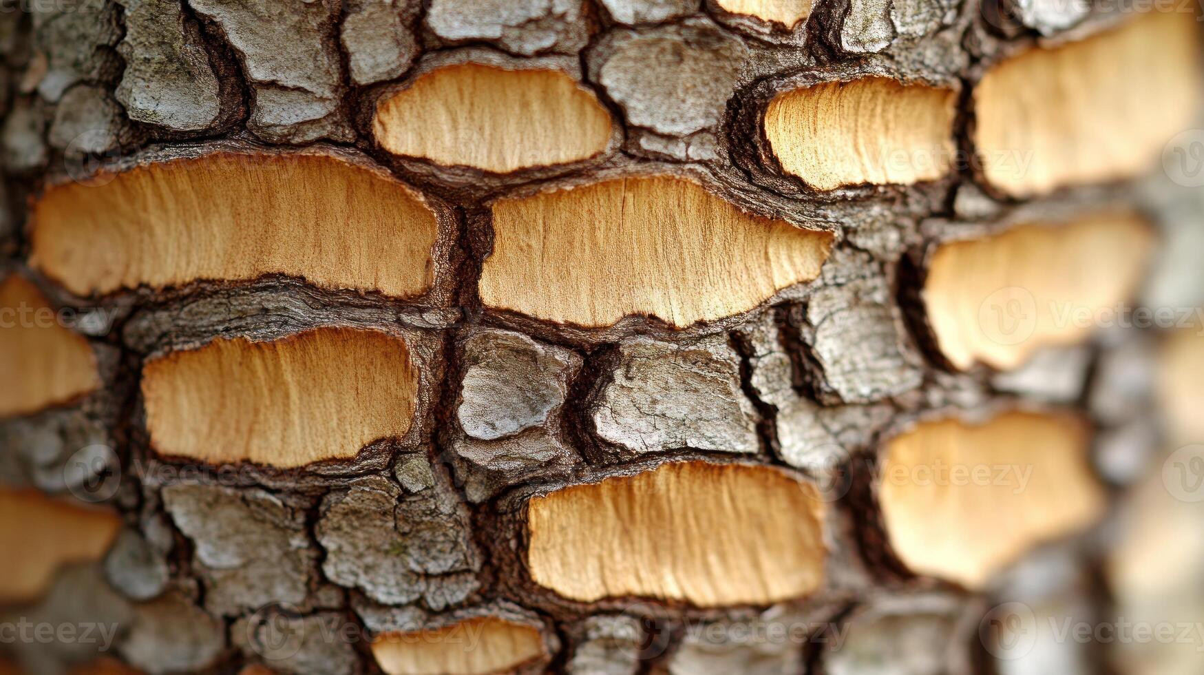 Close-up of textured tree bark with orange patterns. photo