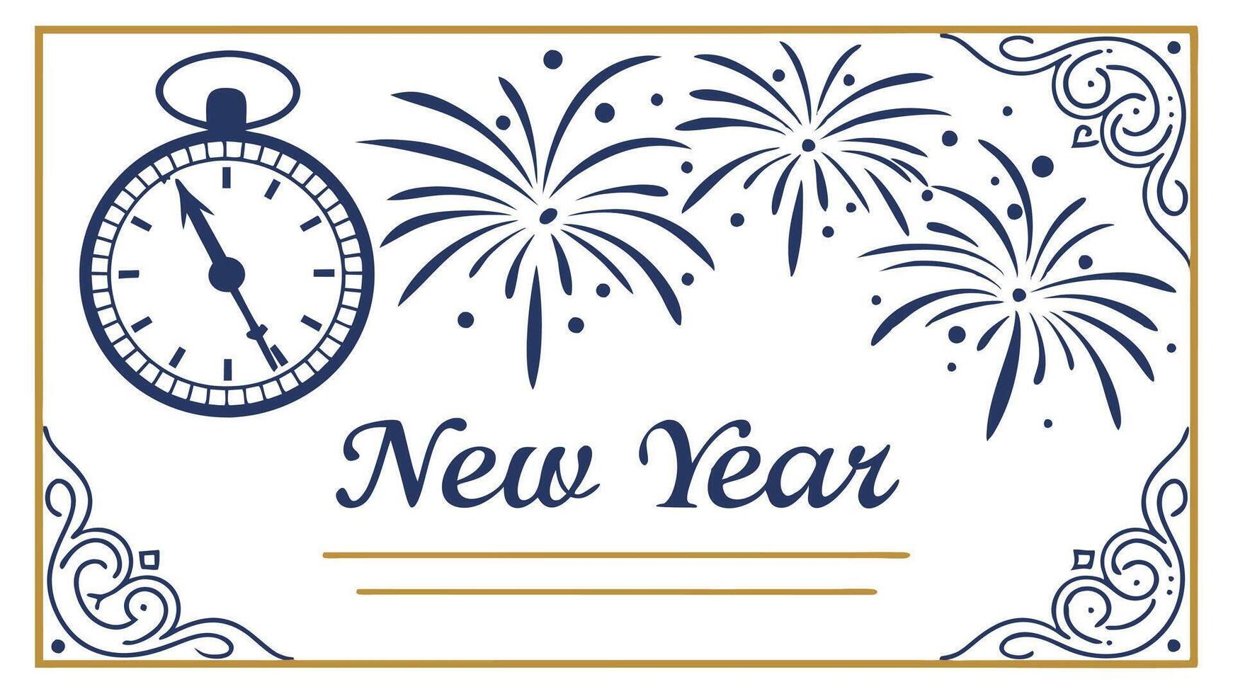 New year card with clock and fireworks vector