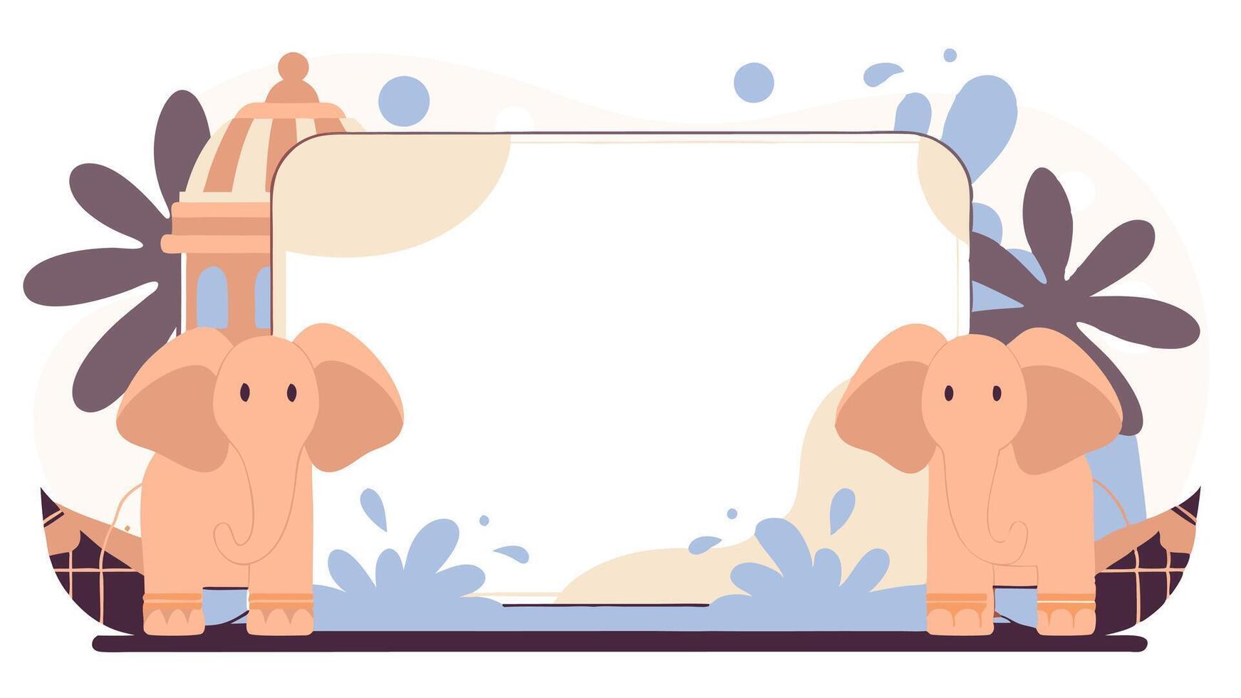 Elephant frame with palm trees and water vector
