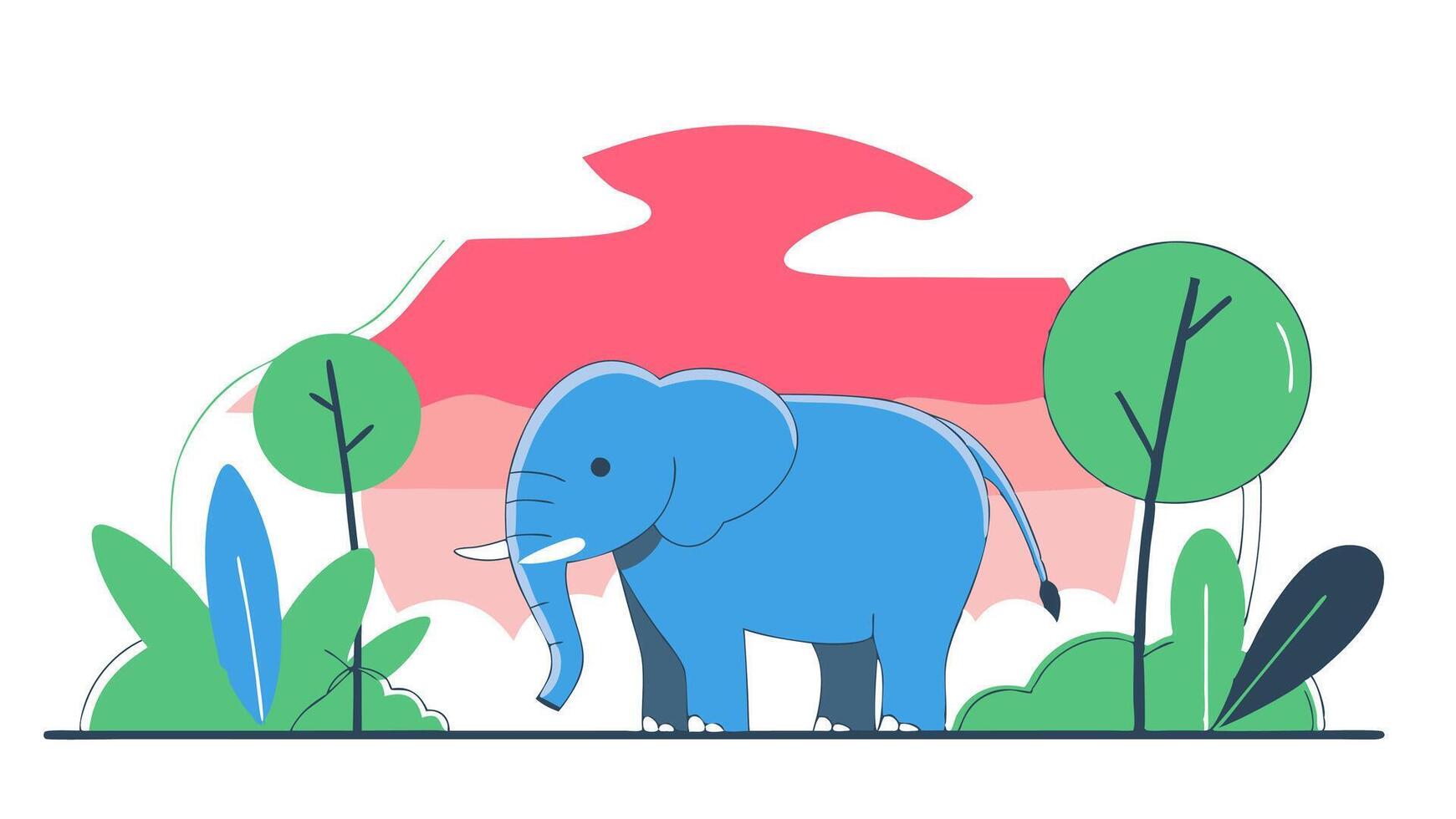 An elephant is standing in the jungle with trees and grass vector