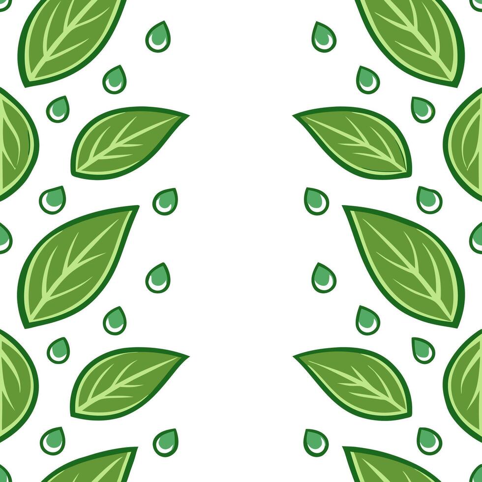 Fresh spring nature seamless pattern with crisp green leaves and dewdrops for a revitalizing spring aesthetic concept as Dew kissed leaves pattern with vibrant green hues and dewdr Seamless Set vector