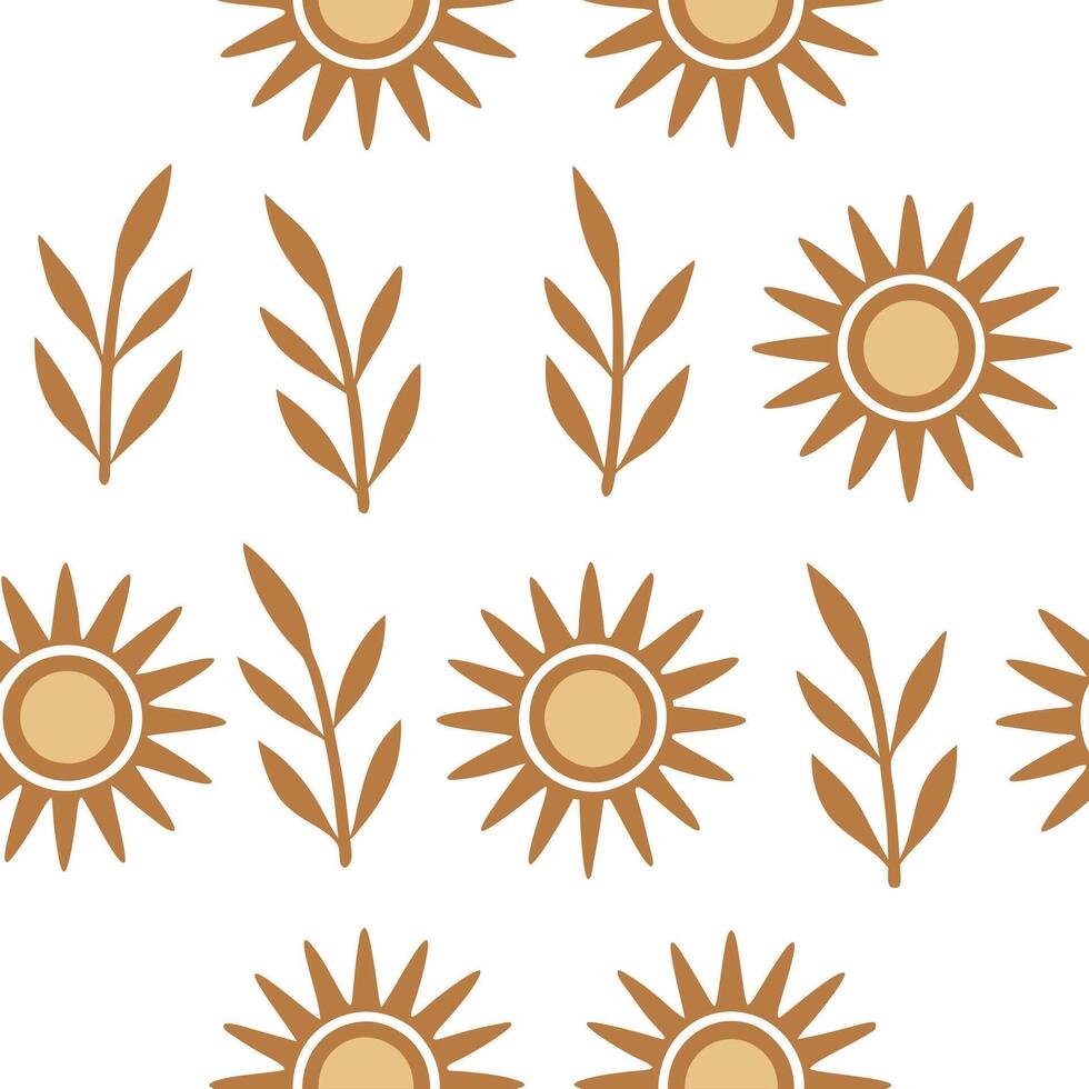 Rustic spring sunshine seamless pattern with warm sunbursts and earthy textures for organic nature inspired designs concept as Earthy spring sunshine pattern with sunbursts and rus Seamless Set vector