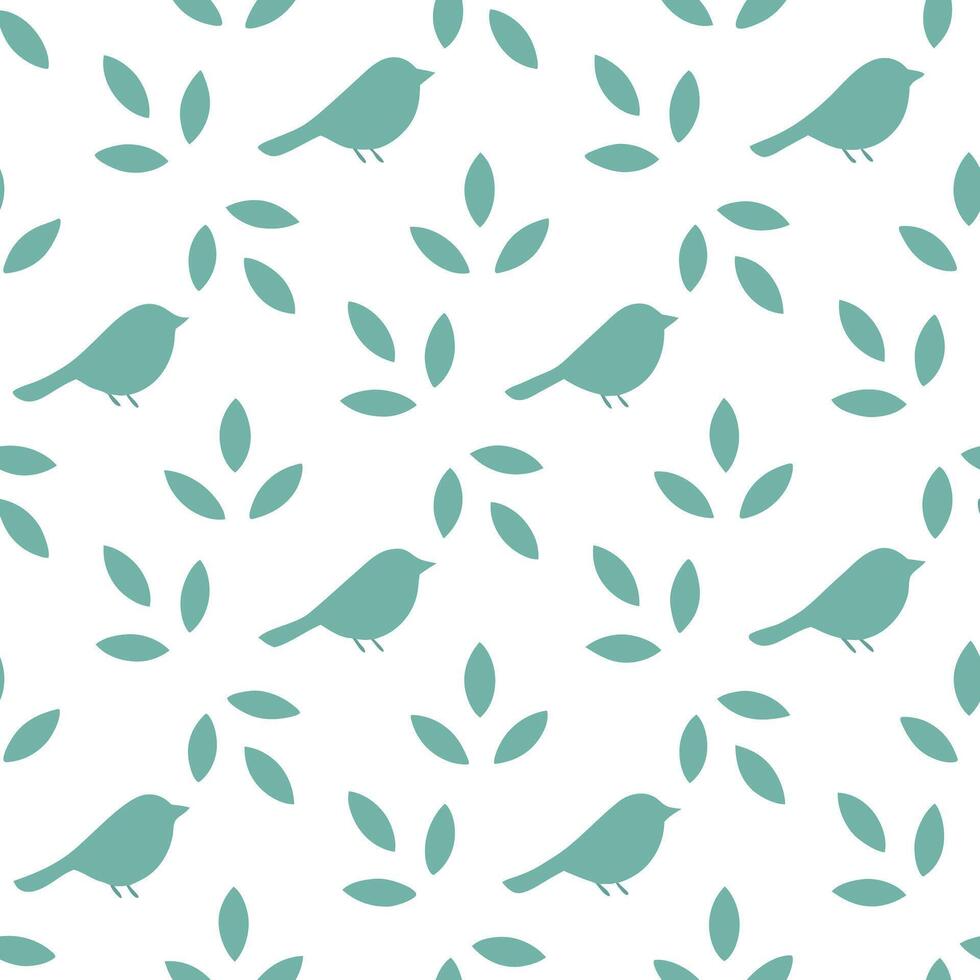 Fresh spring nature seamless pattern with gentle bird silhouettes and subtle leaf details for a tranquil spring mood concept as Tranquil spring nature pattern featuring bird silhou Seamless Set vector