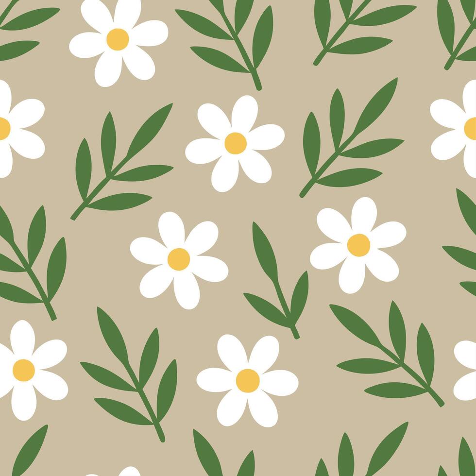 Rustic spring nature seamless pattern with wildflowers and soft earth tones for earthy country inspired designs concept as Earthy spring nature pattern with wildflowers and rustic Seamless Set vector