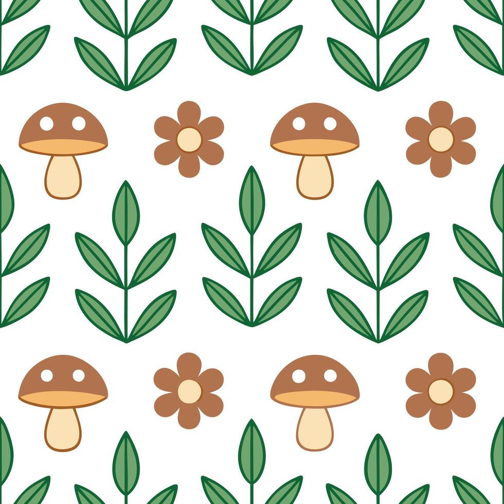 Rustic spring nature seamless pattern with wild mushrooms and earthy tones for nature inspired rustic designs concept as Rustic spring nature pattern featuring wild mushrooms and e Seamless Set vector