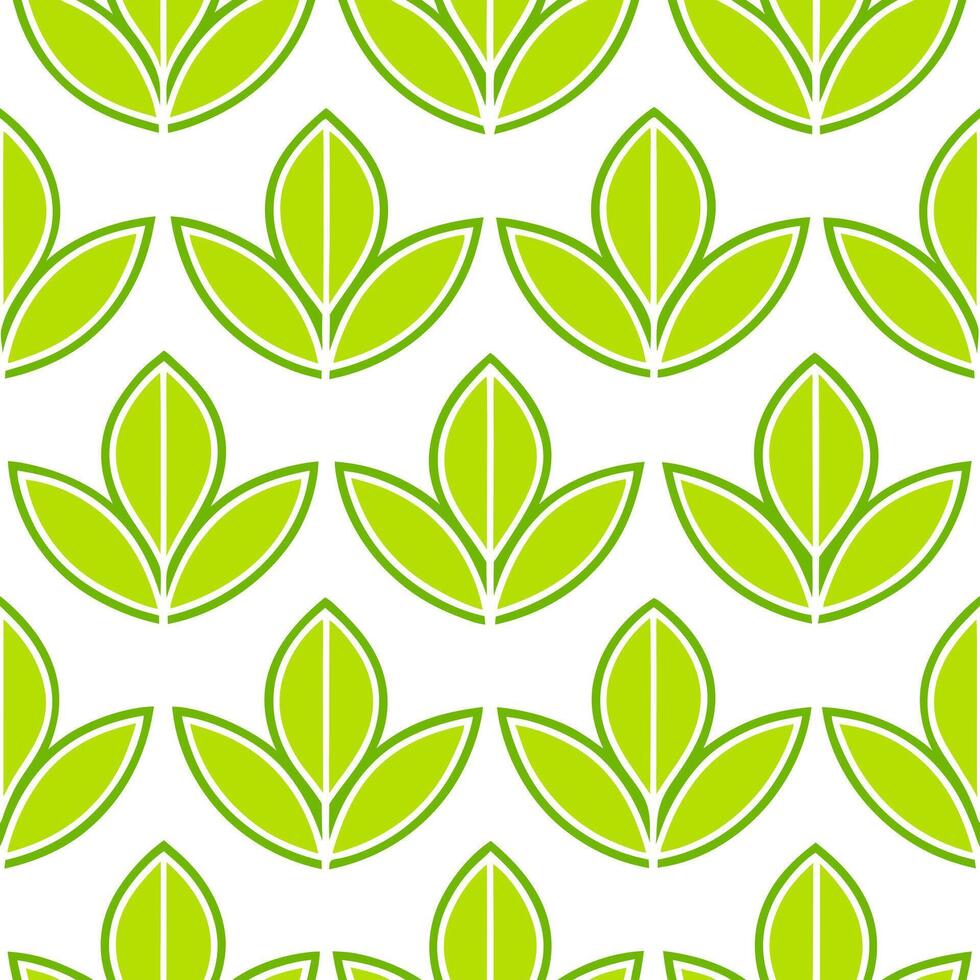 Modern spring leaves seamless pattern with geometric shapes and bright green tones for contemporary designs concept as Fresh modern spring leaves pattern with geometric shapes and Seamless Set vector