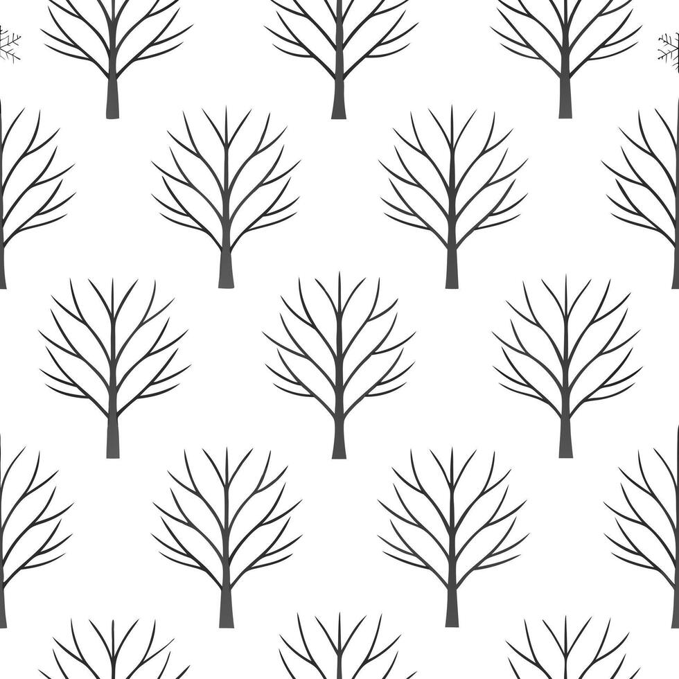 Winter trees seamless pattern with bare branches and snowflakes creating a contrast of simplicity and elegance concept as Elegant winter trees pattern with bare branches and snowfl Seamless Set vector