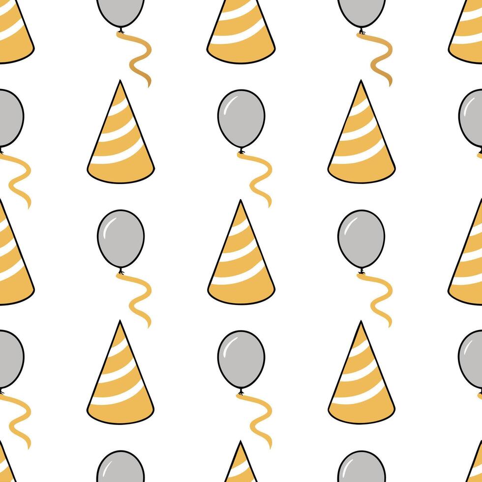 New Year seamless pattern with gold and silver streamers party hats and balloons for a stylish New Year celebration concept as Stylish New Year pattern with gold and silver streame Seamless Set vector