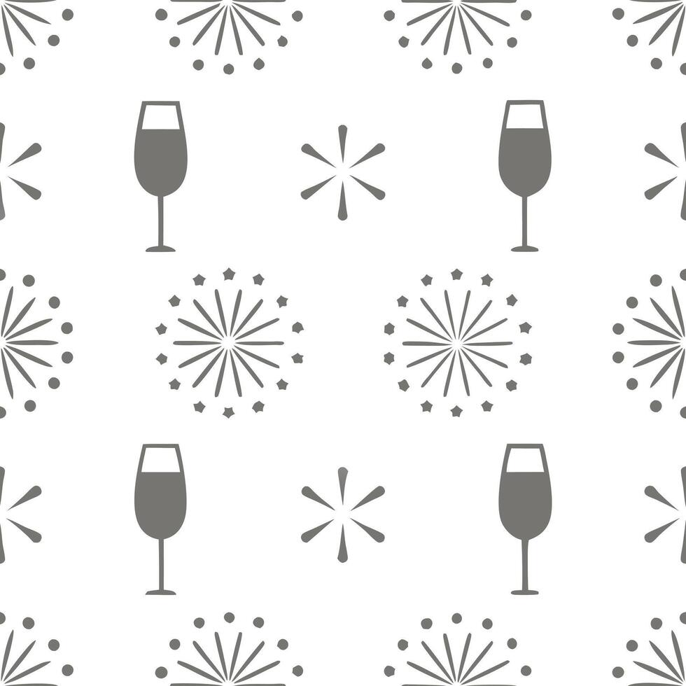 New Year seamless pattern with elegant 2023 numbers champagne flutes and fireworks for a classy celebratory design concept as Classy New Year pattern with 2023 numbers champagne fl Seamless Set vector