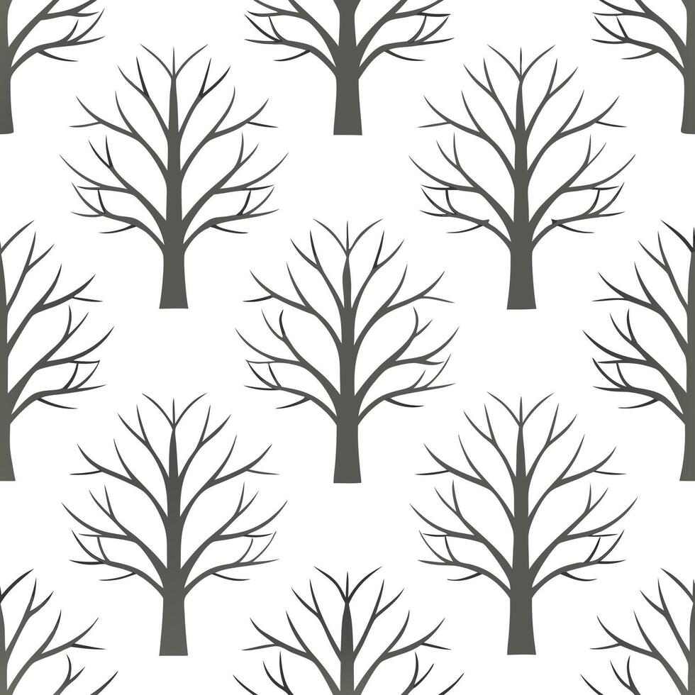 Winter trees seamless pattern with twisted branches and heavy snow for a dramatic cold weather effect concept as Dramatic winter trees pattern with twisted branches and heavy snow Seamless Set vector