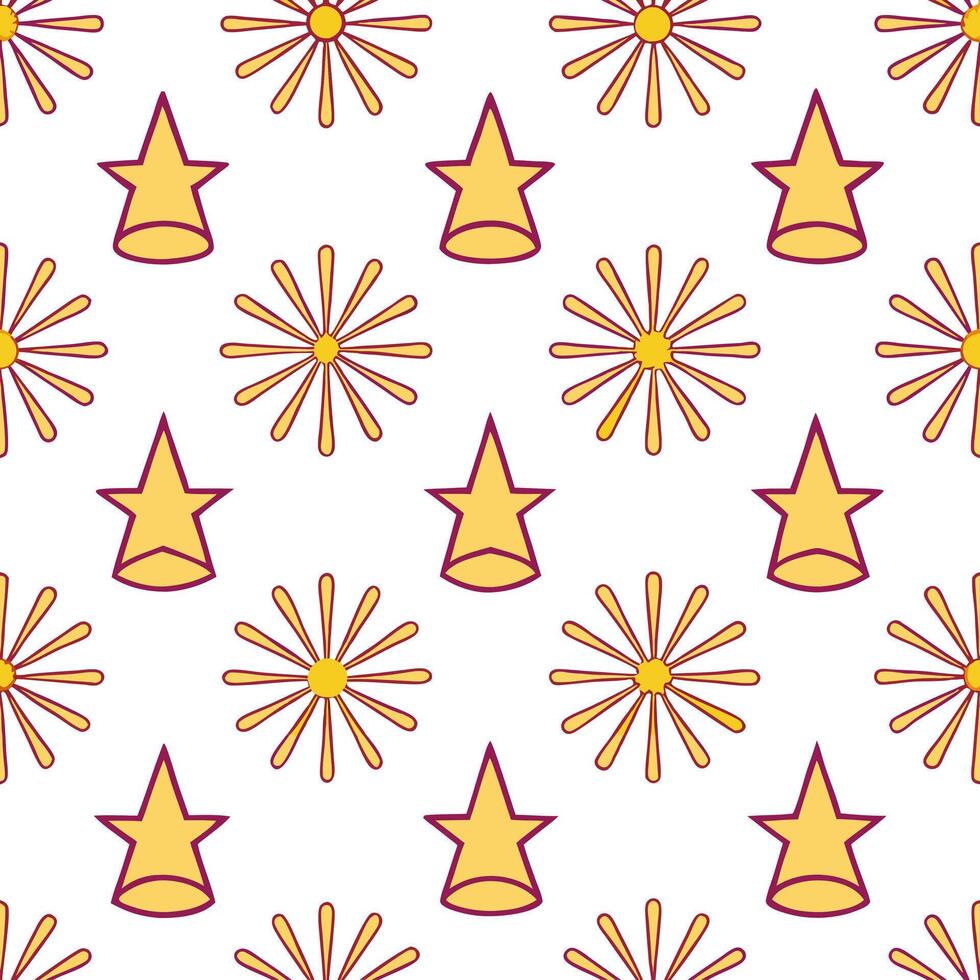 New Year seamless pattern with stars fireworks and party hats for a fun lively celebration feel concept as Fun New Year pattern with stars fireworks and party hats ideal for an ene Seamless Set vector
