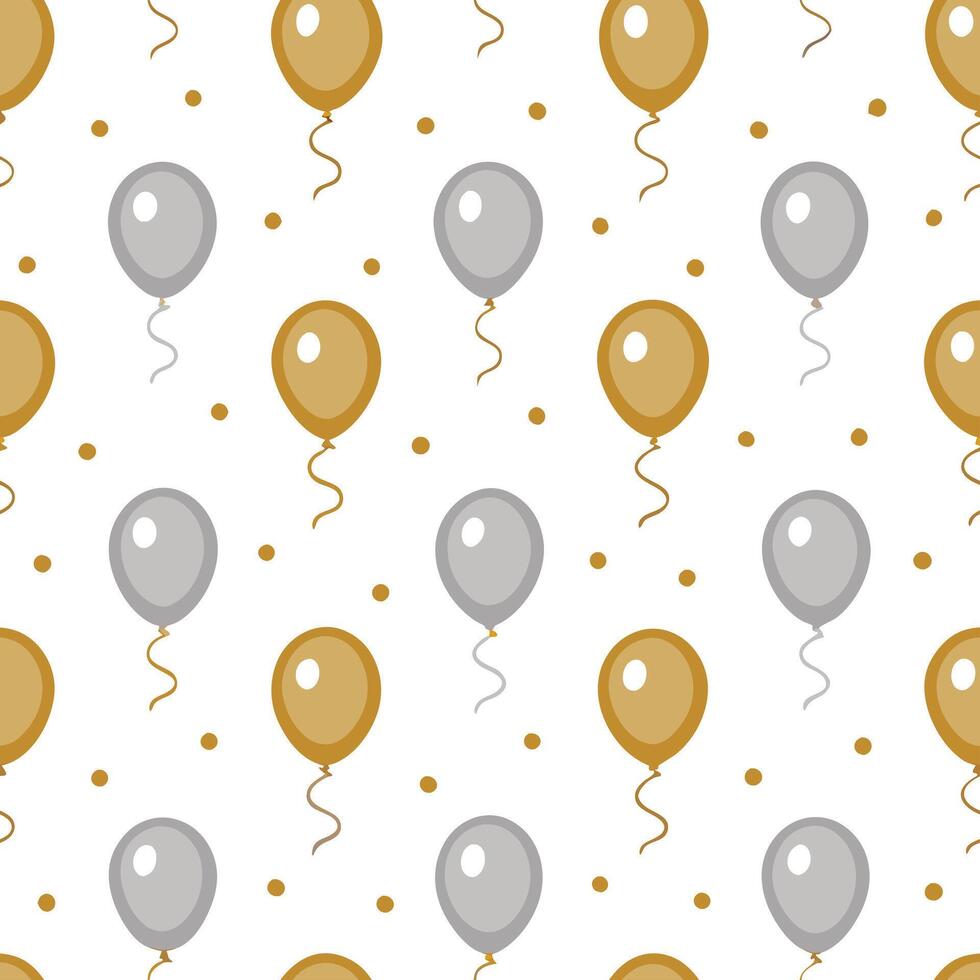 New Year seamless pattern with gold and silver balloons streamers and confetti for a glamorous holiday celebration concept as Glamorous New Year pattern with gold and silver balloo Seamless Set vector