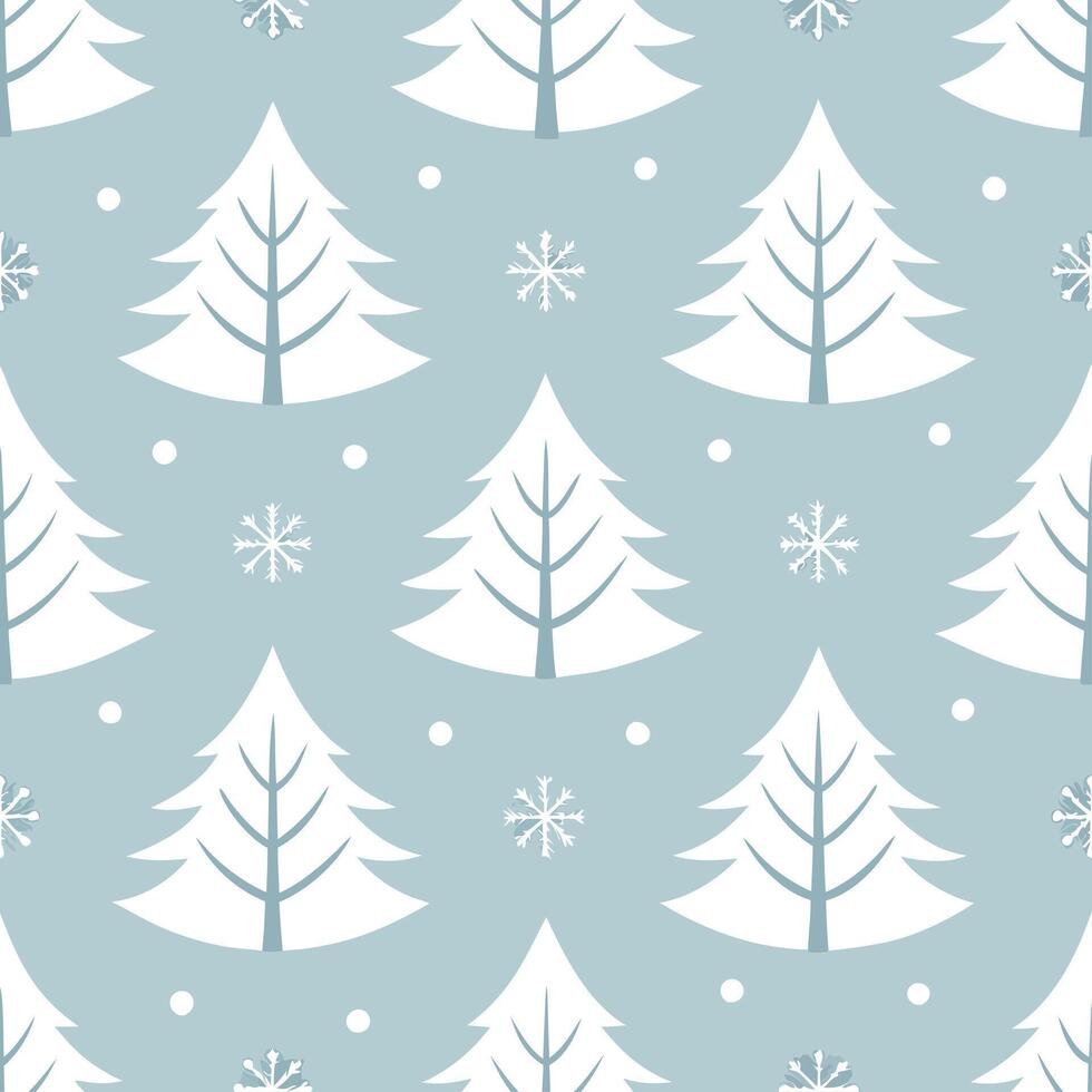 Winter whites seamless pattern with snowflakes frosted trees and soft snow for a serene peaceful winter design concept as Serene winter whites pattern with snowflakes frosted trees Seamless Set vector