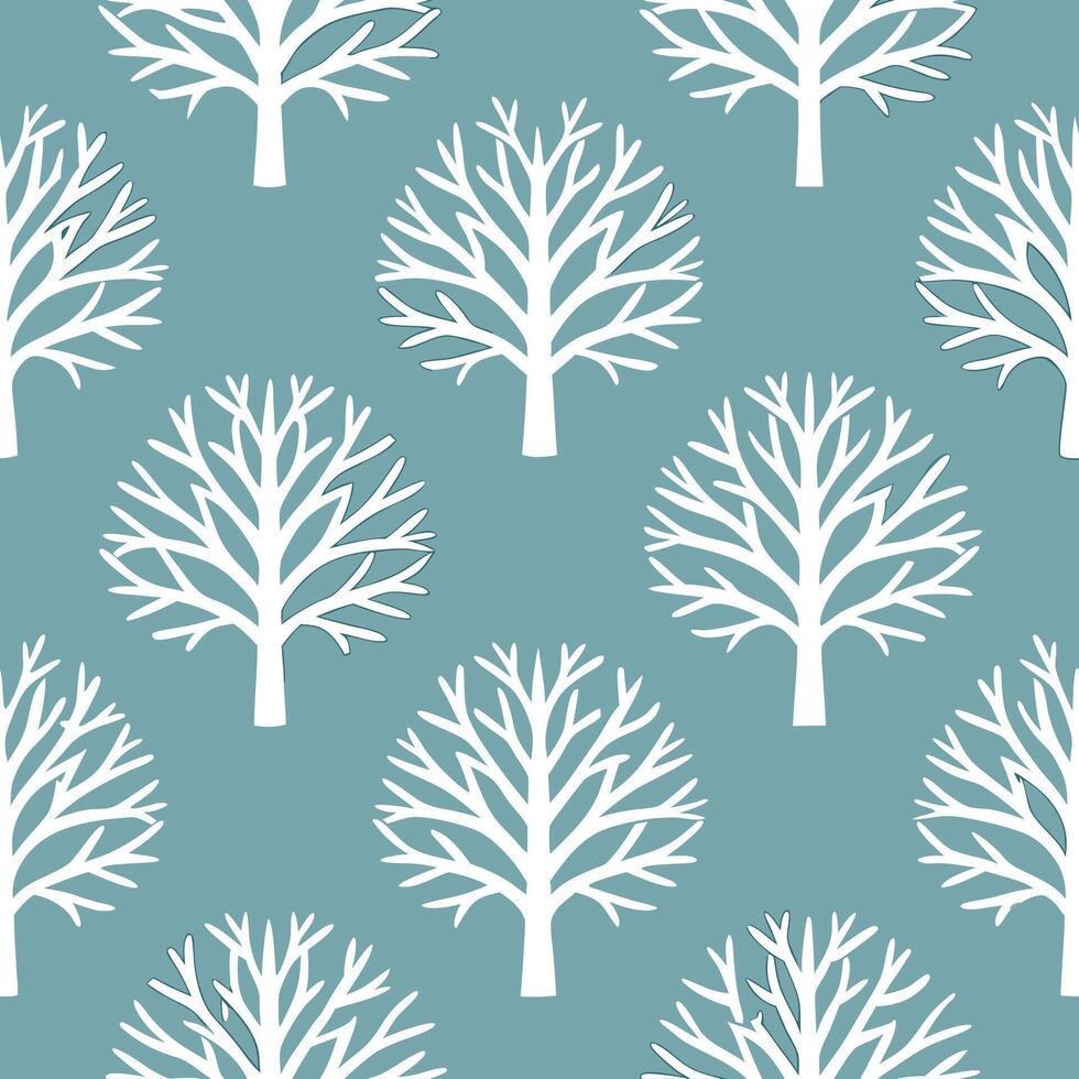 Winter trees seamless pattern with snow covered branches and icy textures for a peaceful cold season design concept as Serene winter trees pattern with snow covered branches and fr Seamless Set vector