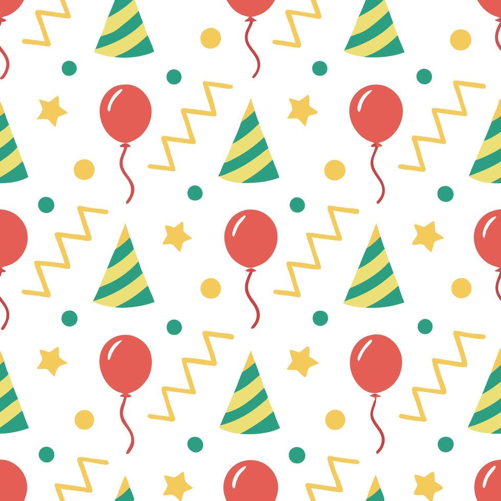 New Year seamless pattern with colorful streamers balloons and party poppers for a festive lively design concept as Lively New Year pattern with colorful streamers balloons and par Seamless Set vector