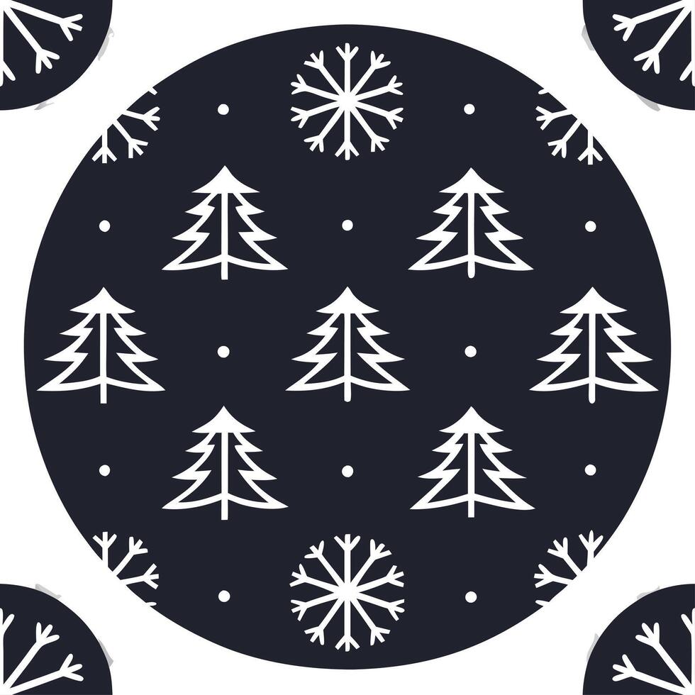 Winter nights seamless pattern with dark sky snowflakes and glowing trees for a mystical winter evening effect concept as Mystical winter night pattern with dark skies snowflakes a Seamless Set vector