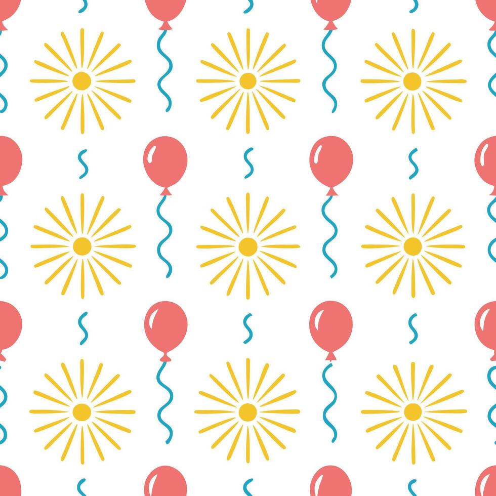 New Year seamless pattern with sparkling fireworks colorful balloons and elegant streamers for a dazzling celebration look concept as Dazzling New Year pattern with sparkling firew Seamless Set vector