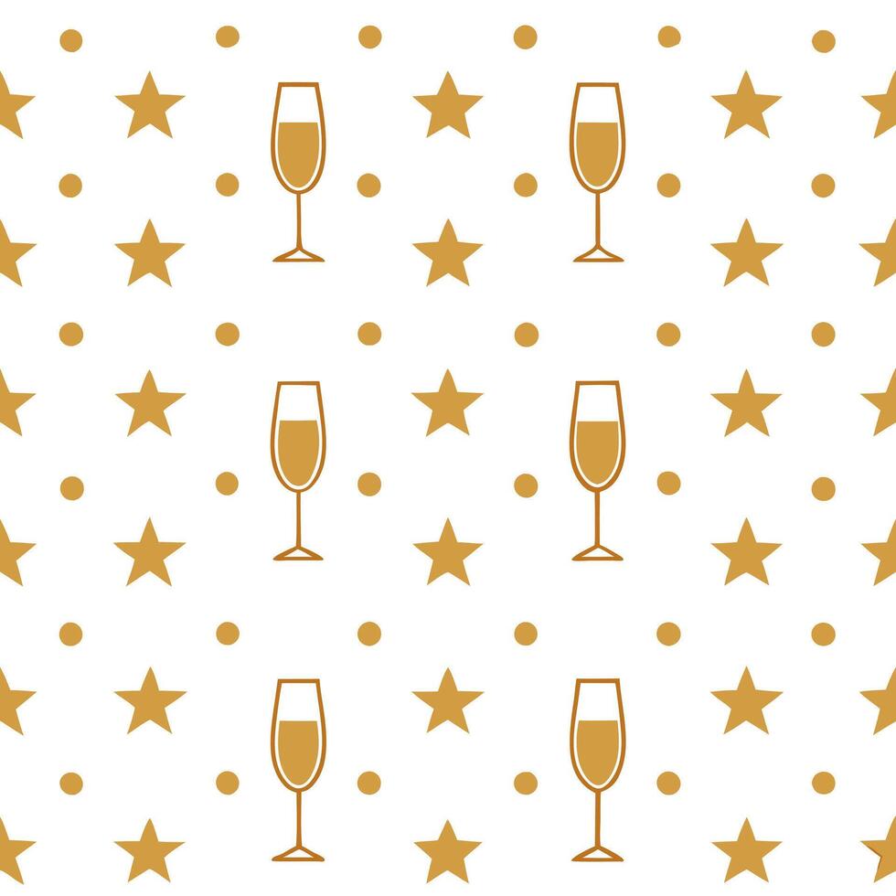 New Year seamless pattern with gold confetti sparkling stars and champagne glasses for an upscale New Year Eve look concept as Upscale New Year pattern with gold confetti sparkling Seamless Set vector