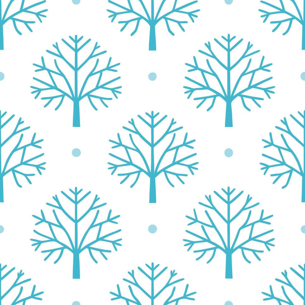 Winter trees seamless pattern with frosty birch trees delicate snowflakes and icy textures for a magical winter scene concept as Magical winter trees pattern with frosty birch tree Seamless Set vector
