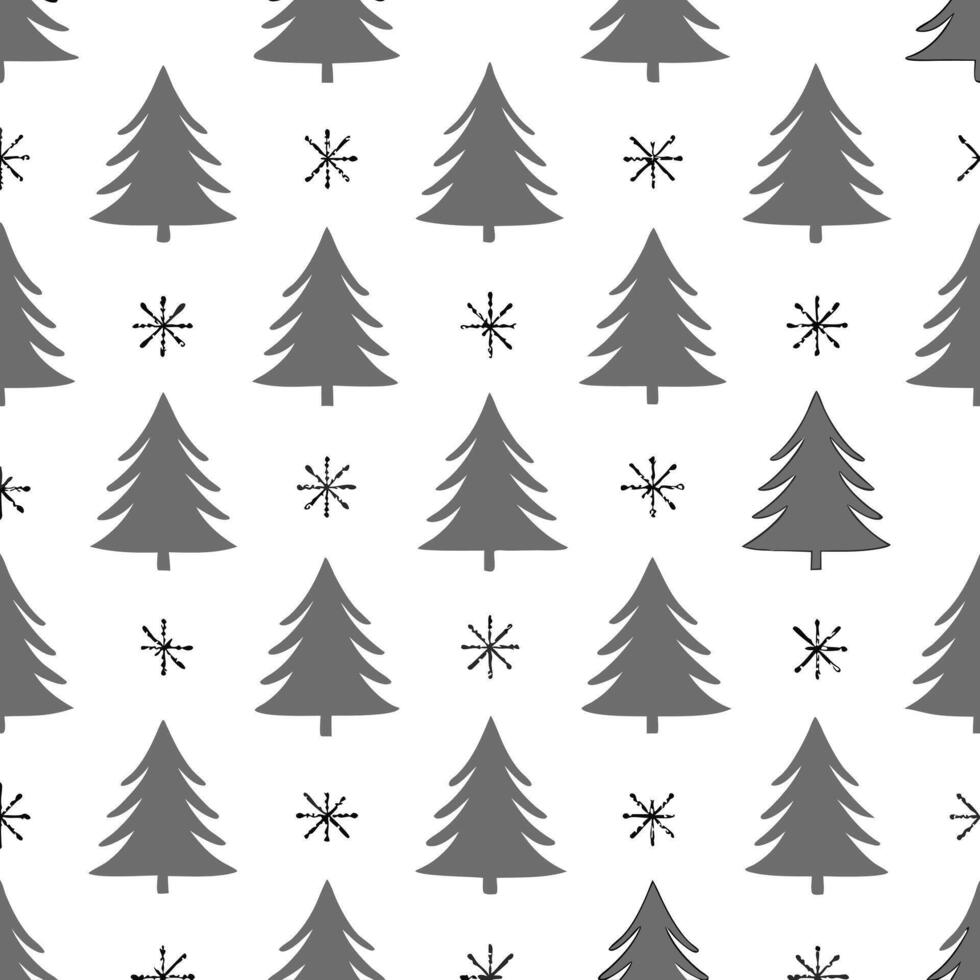 Winter trees seamless pattern with tall pine trees frosted branches and snowflakes for a classic winter look concept as Classic winter trees pattern with tall pine trees frosted br Seamless Set vector