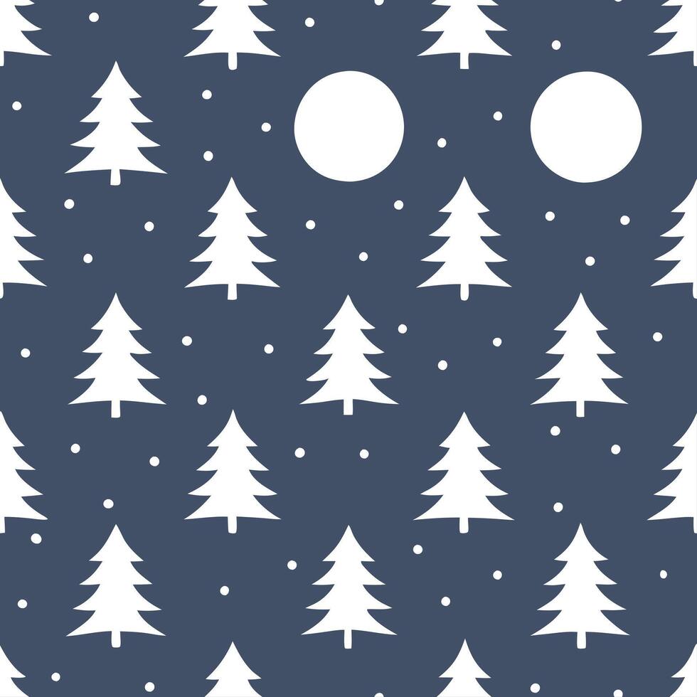Winter nights seamless pattern with starry skies snow covered trees and soft moonlight for a peaceful tranquil atmosphere concept as Serene winter night pattern with starry skies s Seamless Set vector