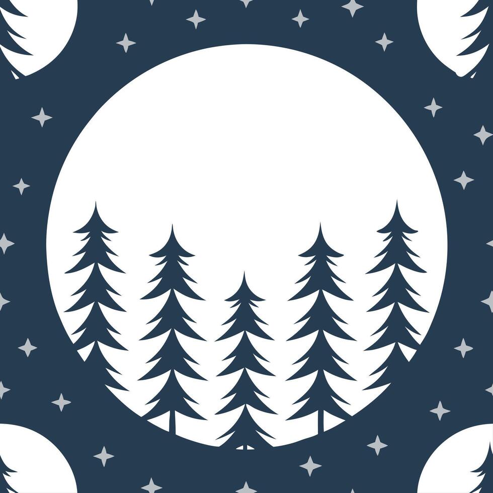Winter whites seamless pattern with icy lakes snow covered forests and glowing moon for a cold magical winter effect concept as Cold winter night pattern with icy lakes snow covere Seamless Set vector