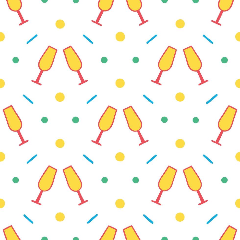 New Year seamless pattern with party poppers champagne glasses and confetti for a bright joyful New Year celebration concept as Bright New Year pattern with party poppers champagne Seamless Set vector