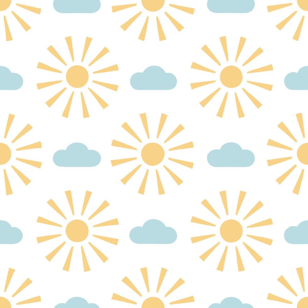 Soft spring sunshine seamless pattern with pastel rays and subtle cloud motifs for calming spring decor concept as Calming spring sunshine pattern with pastel rays and subtle cloud Seamless Set vector