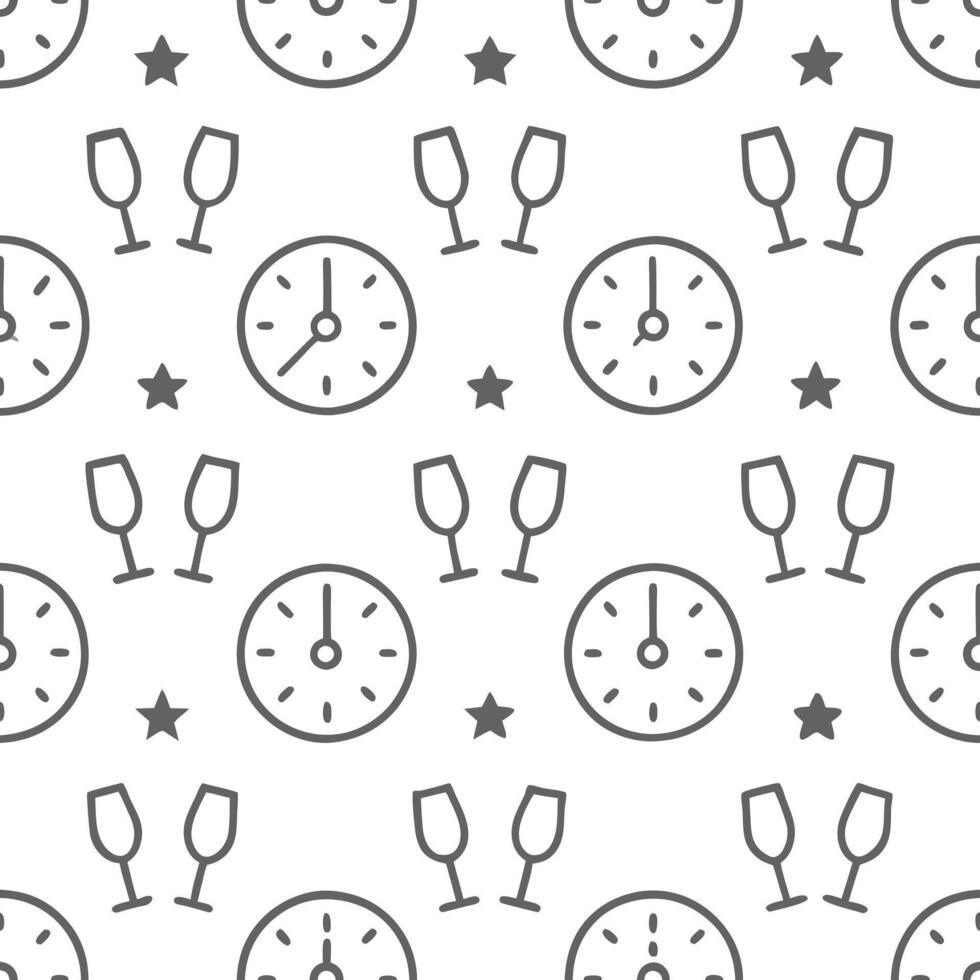 New Year seamless pattern with clock faces champagne flutes and sparkling stars for a sophisticated celebration look concept as Sophisticated New Year pattern with clock faces cham Seamless Set vector