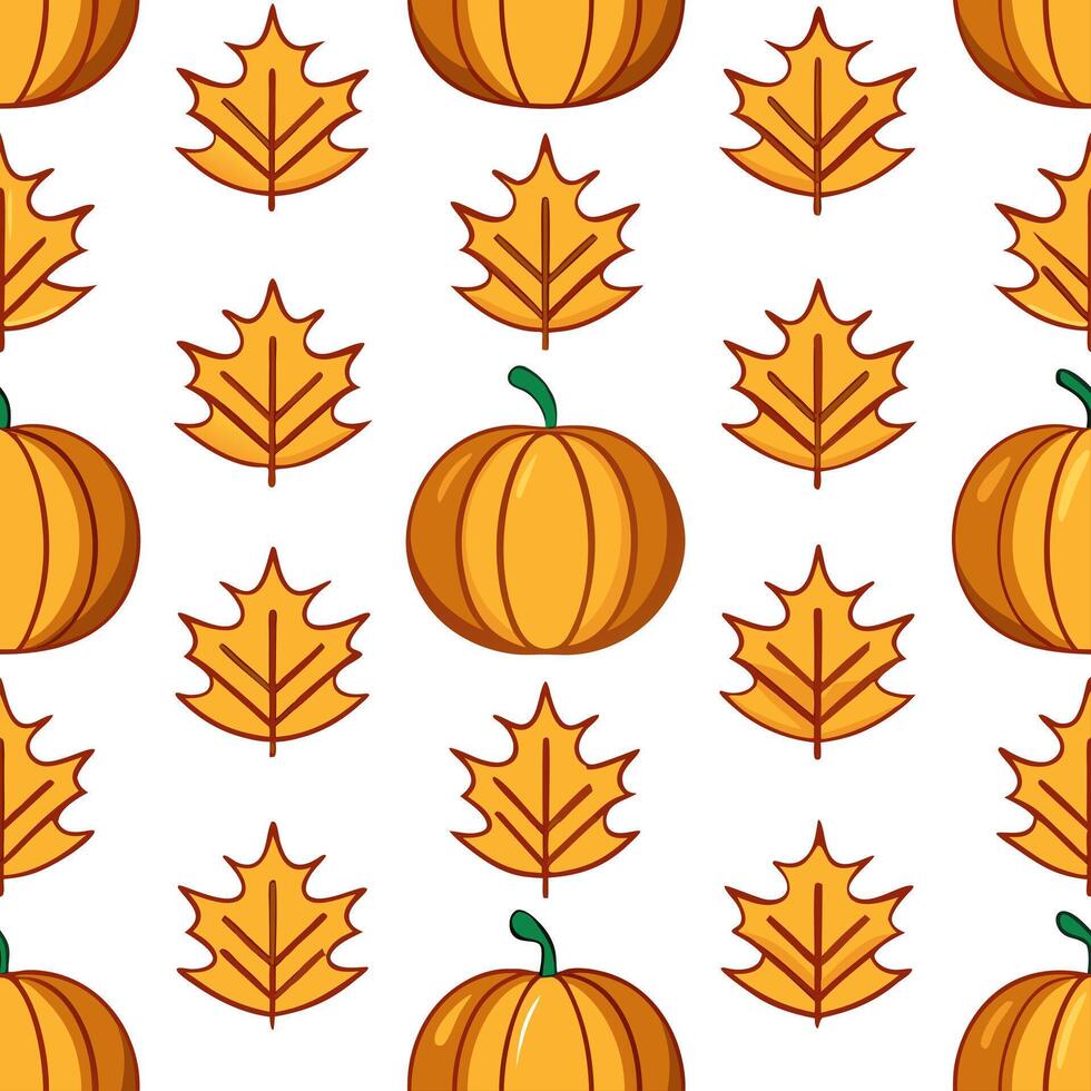Thanksgiving leaves seamless pattern with pumpkin and leaf motifs for a harvest inspired festive fall design concept as Harvest inspired Thanksgiving pattern with pumpkins and leaf Seamless Set vector