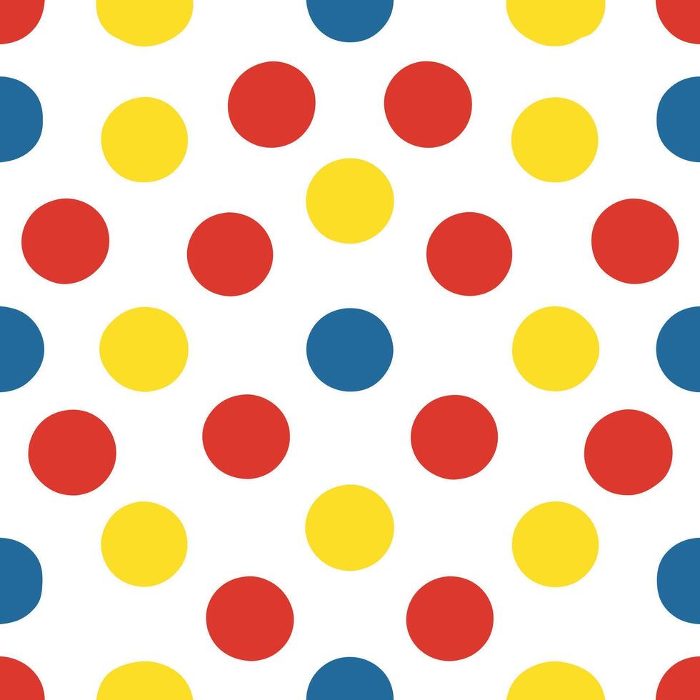 Illustrate a seamless pattern featuring retro polka dots in vibrant primary colors for a playful mid century modern theme. concept as Design a repeating pattern with bold polka dot Seamless Set vector