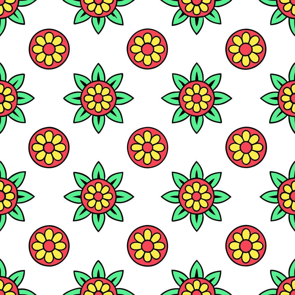Traditional symbols seamless pattern with animal motifs and vibrant color contrasts for a lively cultural design concept as Animal motifs with traditional symbols and vibrant color Seamless Set vector