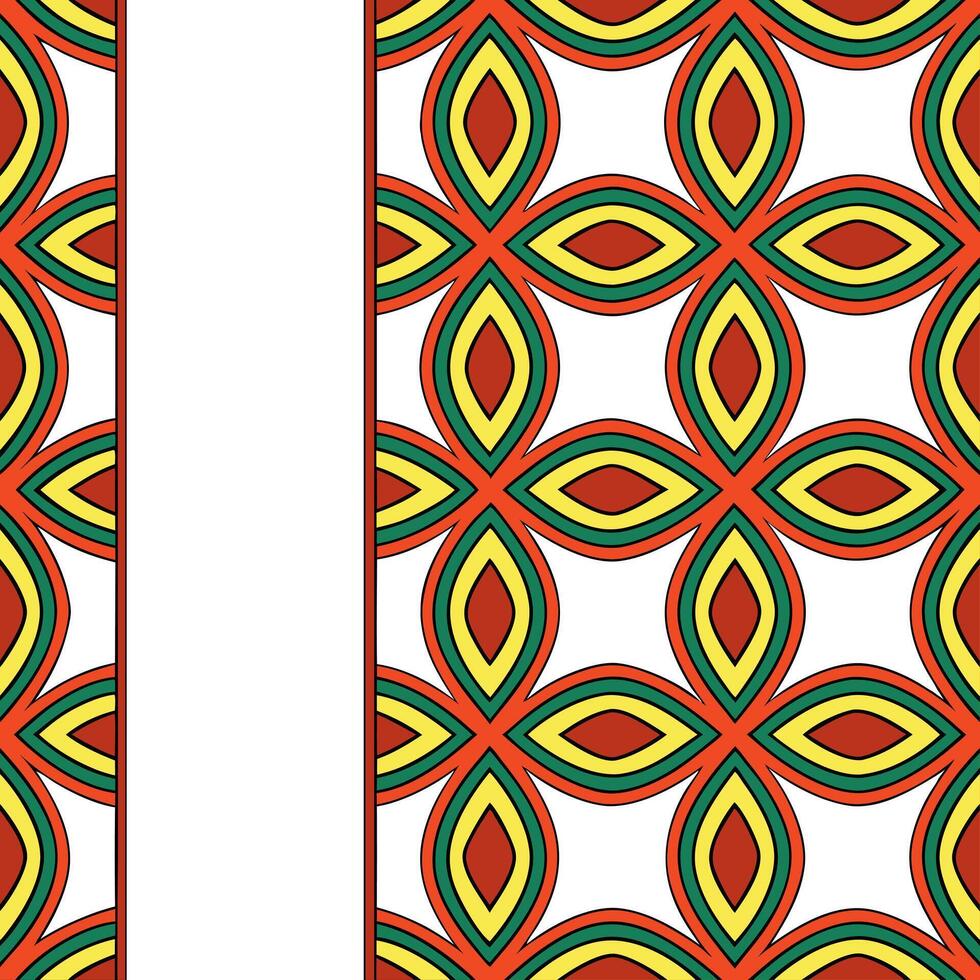 Ethnic graphics seamless pattern with vibrant geometric motifs and contrasting color schemes for a bold cultural design concept as Vibrant geometric motifs with contrasting colors Seamless Set vector
