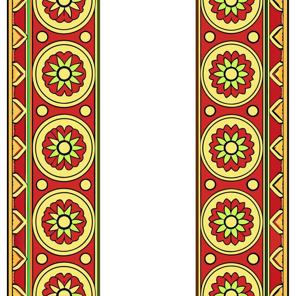 Ethnic graphics seamless pattern with traditional iconography and rich color schemes for a classic cultural design concept as Traditional iconography with rich color schemes in eth Seamless Set vector
