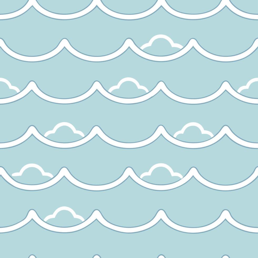 Cool ocean breeze seamless tile pattern with soft waves light clouds and refreshing summer air concept as Soft waves and light clouds combine in this seamless tile pattern evoking Seamless Set vector