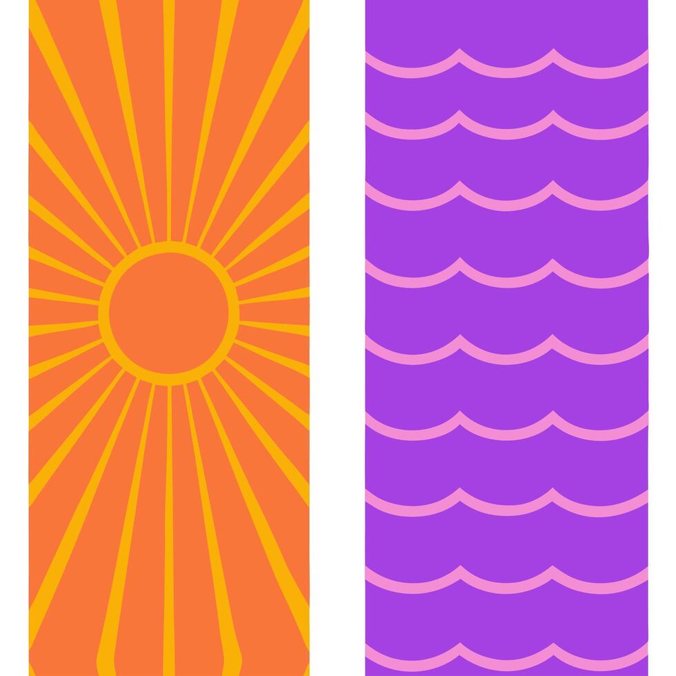 Vibrant beach sunset seamless tile pattern with orange and purple hues blending over the ocean concept as Orange and purple hues from a vibrant beach sunset blend over the ocean in Seamless Set vector