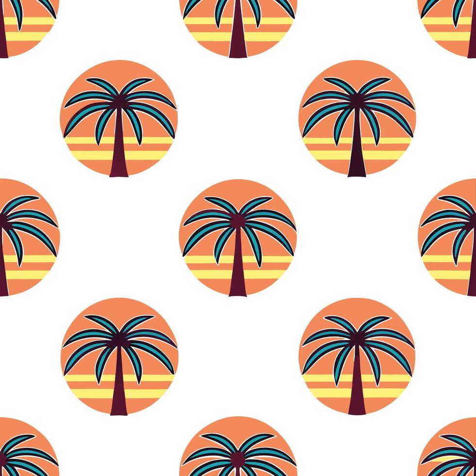 Palm trees against a setting sun seamless tile pattern with vibrant tropical hues concept as Palm trees silhouette against a setting sun with vibrant tropical hues creates a seamle Seamless Set vector