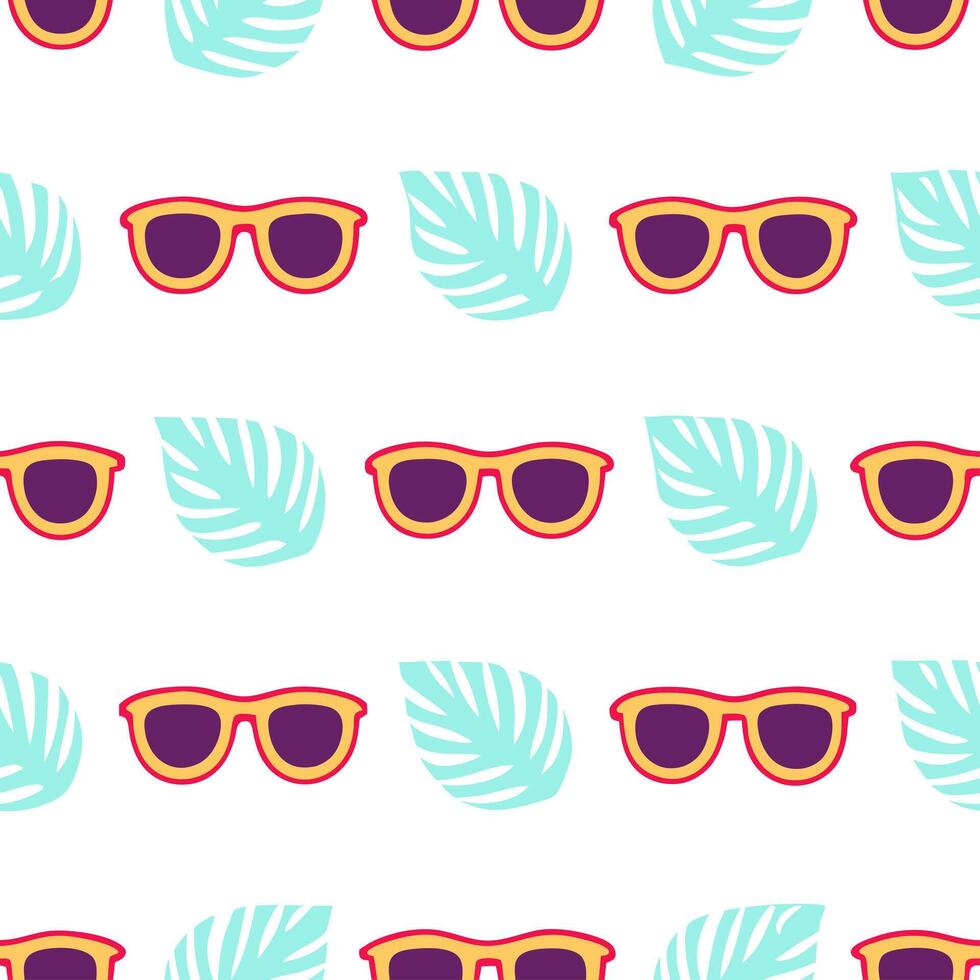 Fun summer sunglasses seamless tile pattern with neon frames and tropical reflections concept as Neon sunglasses with tropical reflections create a seamless tile pattern full of br Seamless Set vector