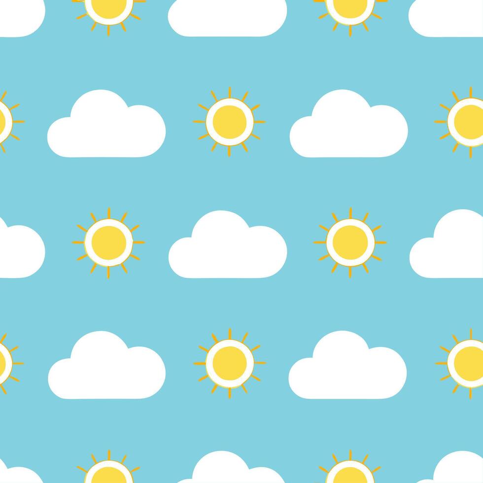 Vibrant spring sky seamless tile pattern with bright sun and light clouds for a refreshing spring day concept as Bright sun and light clouds form a vibrant spring sky creating a se Seamless Set vector